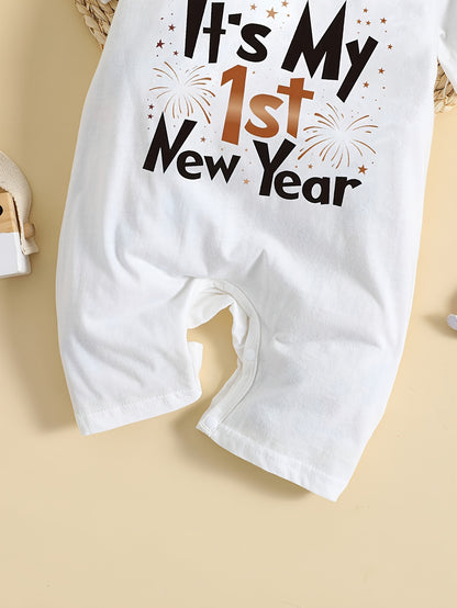 Baby Girl's It's My 1st New Year Design Short Sleeve Jumpsuit