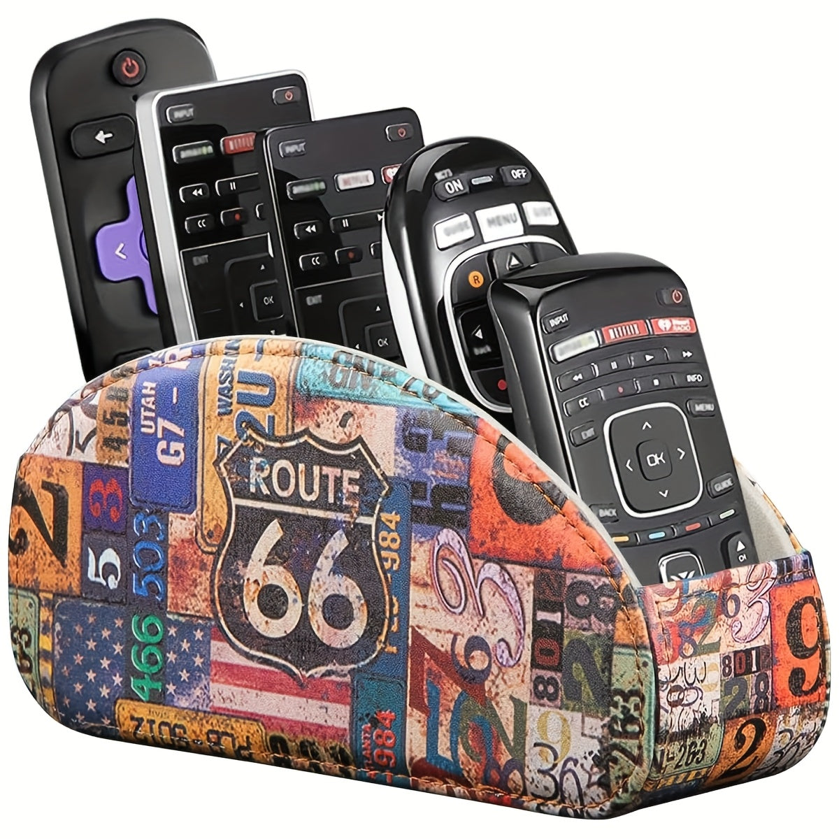 PU Leather Remote Control Holder with 5 Compartments