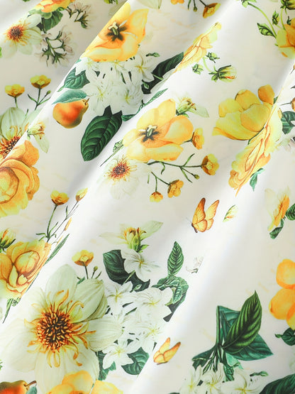 Girls' Patchwork Yellow Romantic Floral Print Dress