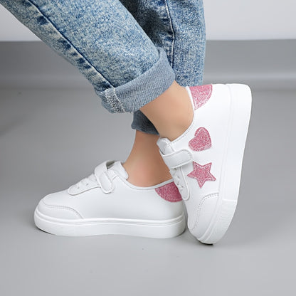 Kids' Sneakers - White with Pink, Boys and Girls Casual Footwear