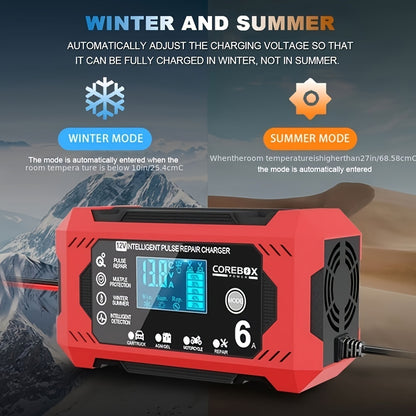 COREBOX 12V 6A Smart Battery Charger with LCD Display
