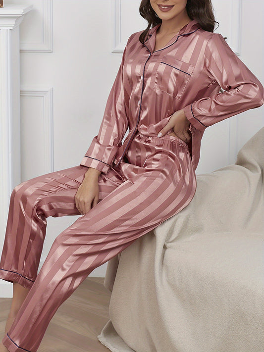 Polyester Elegant Jacquard Satin Pajama Set