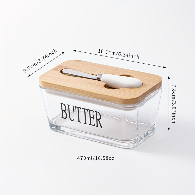 1 Set YumiPLUS Acacia Wood Lid Glass Butter Dish Set