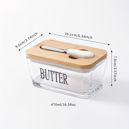 1 Set YumiPLUS Acacia Wood Lid Glass Butter Dish Set