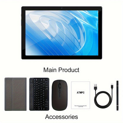 Tablet 10.1 Inch Android 14 OS Pad, 2in 1 Pad with Keyboard, Mouse