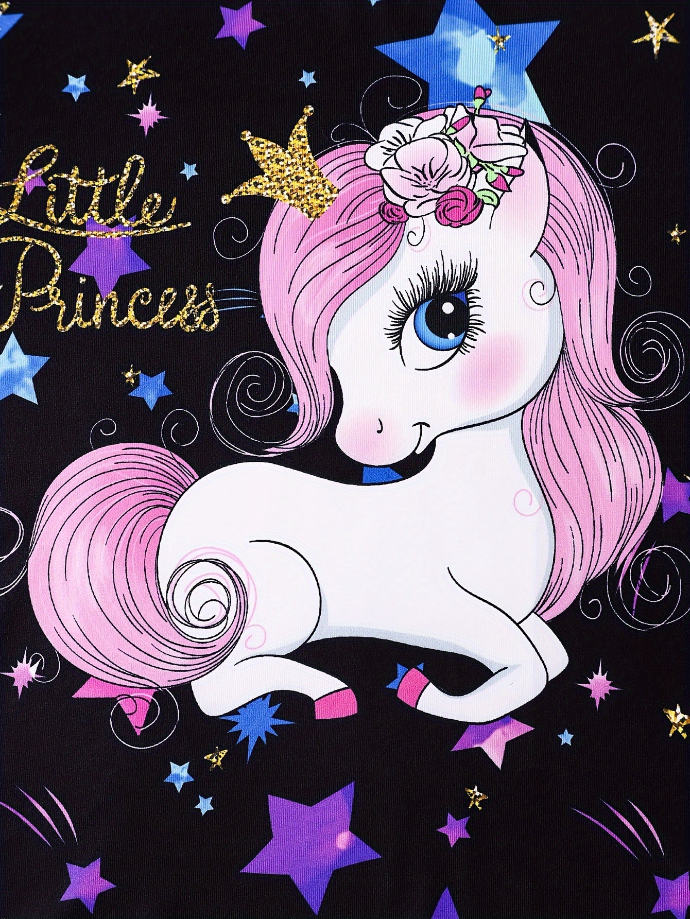 2pcs Girls' Cute Luminous Unicorn & Starry Night Pajama Set