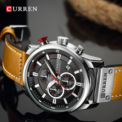 CURREN Men'S Sports with Multifunctional Timer, Faux Leather Strap
