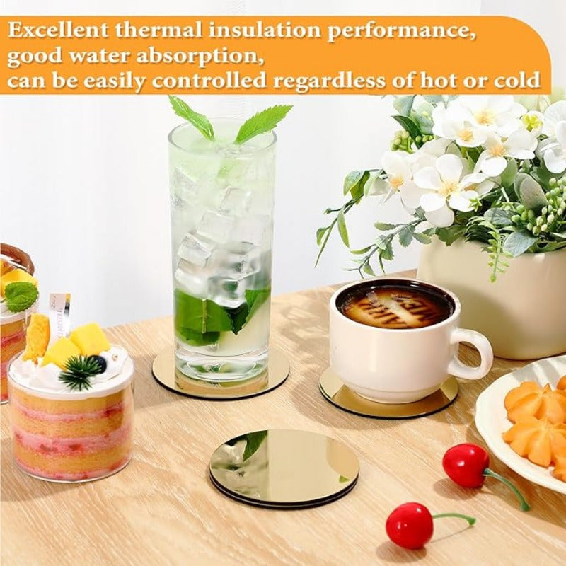 Golden Stainless Steel Coasters | 6pcs | 3.35 Inch Round | Mirror Finish