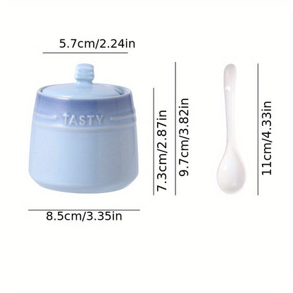 1set Ceramic Colorful Gradient Spice Container with Lid and Spoon Set