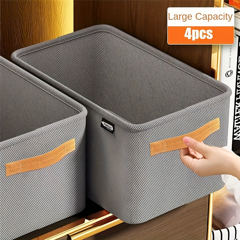 4pcs Classic Fabric Storage Boxes with Handles