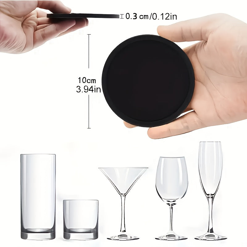 [Space-saving Silicone Coasters] 12pcs Set Space-saving, Non-slip Black Silicone Coasters with Storage Rack - Durable Beverage Mats for Table Protection and Home Decoration
