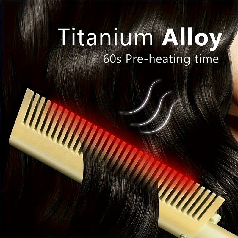 EU Standard Golden Straight Hair Comb with Dual Temperature Control for Unique Hairstyling