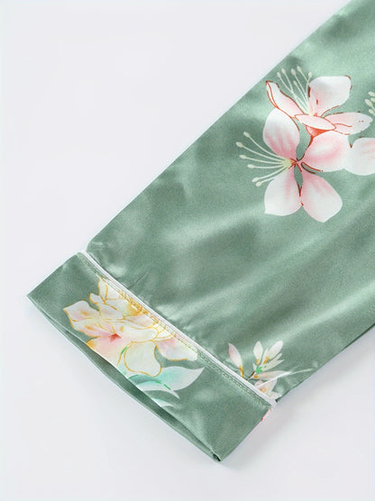 New Youngsters's Pajamas with Green Flower Print