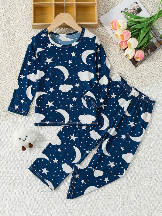 A Set of Two Homewear Outfits for Spring And Summer, Featuring a Star And Moon Pattern.