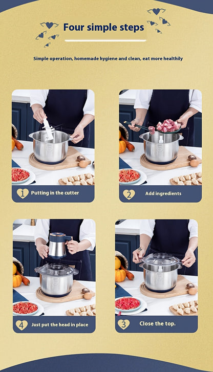 5L Multifunctional Electric Chopper Food Processor Stainless Steel Five-Speed