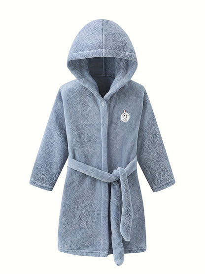 100% Polyester Flannel Fleece, Long Sleeve Solid Color Robe with Placket