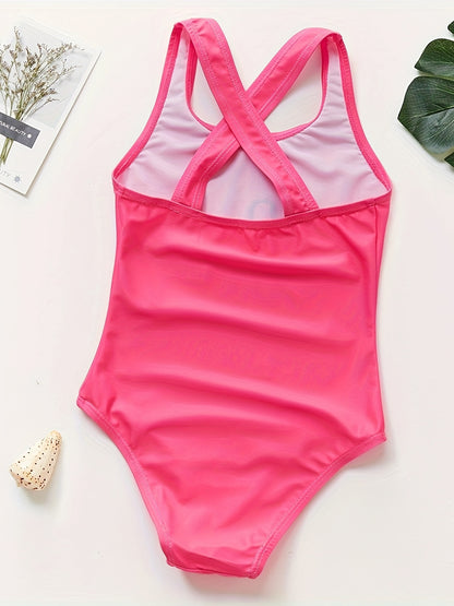 Summer Beach 1-piece Criss Cross Back Swimsuit | Sweet Girls Flamingo Graphic