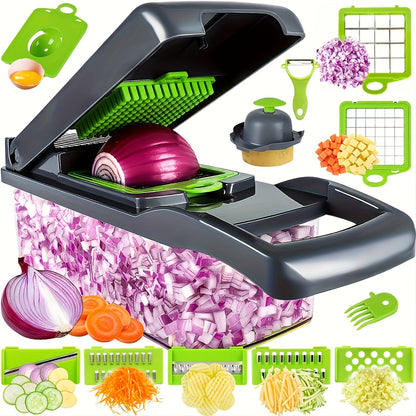 Vegetable Onion Chopper, Kitchen 16in 1 Food Chopper 8 Blades Cutter with Container