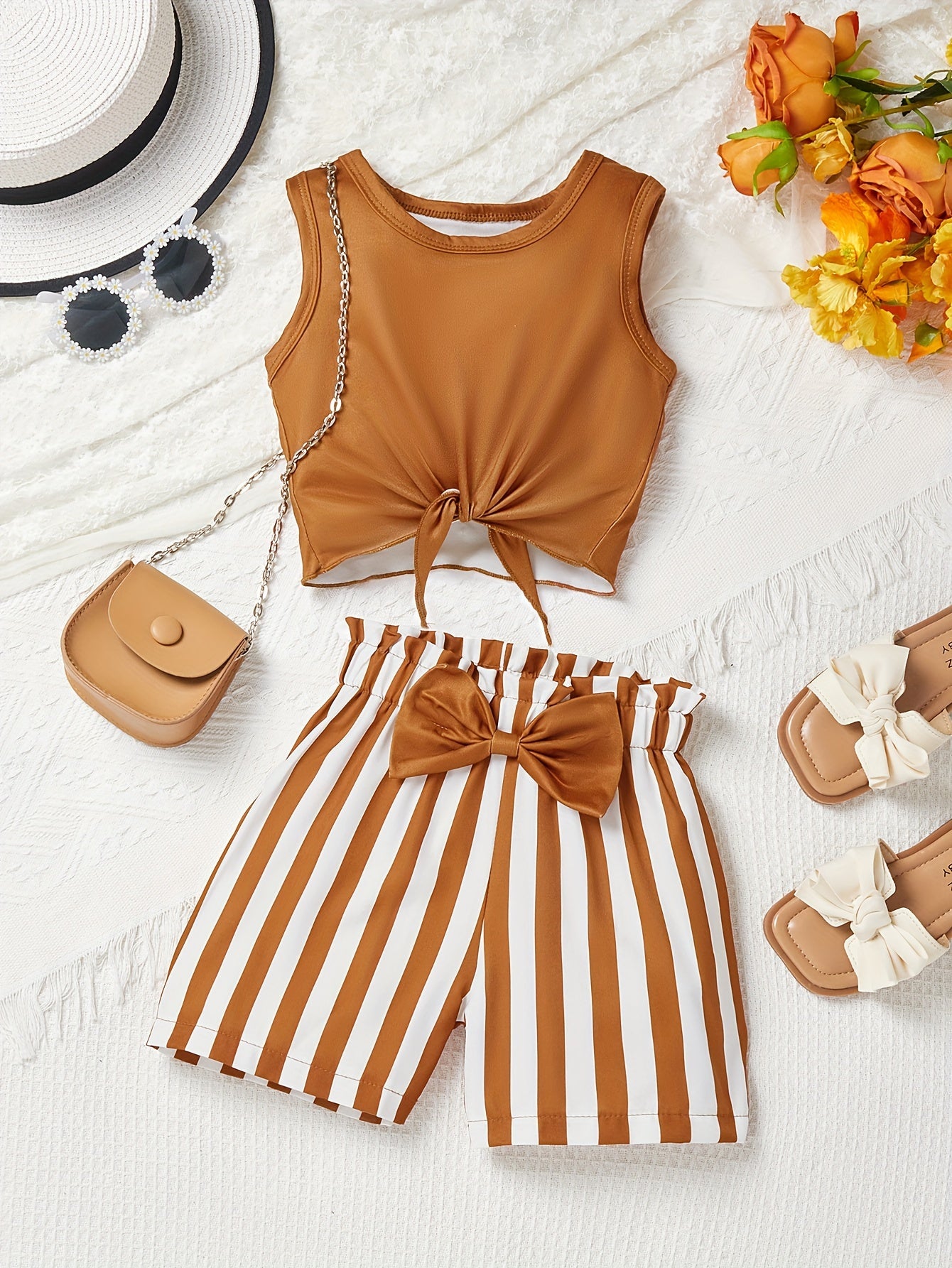 Girls' Pink Striped Shorts & Sleeveless Top Set