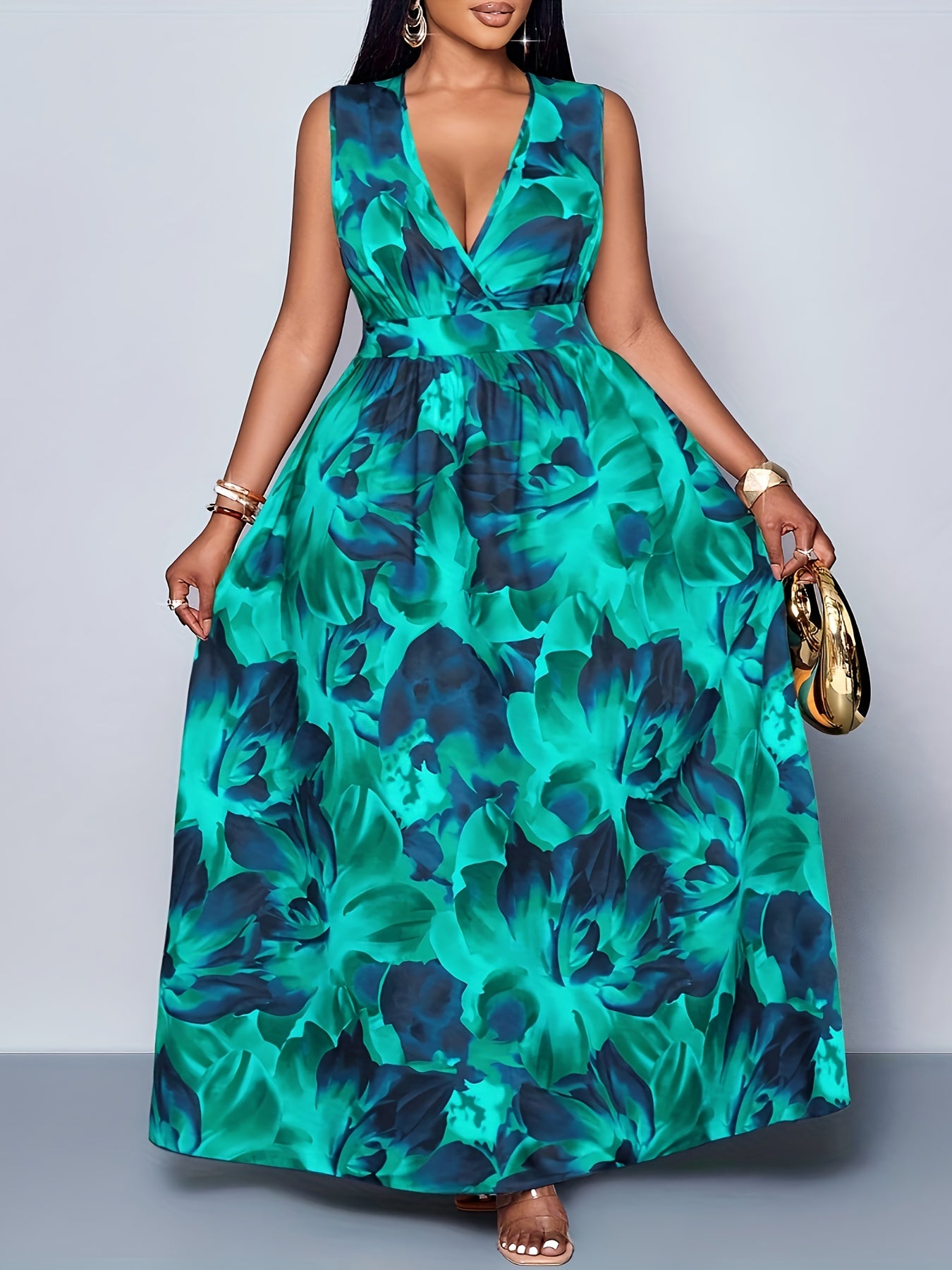 Elegant Deep V-Neck Sleeveless Maxi Dress