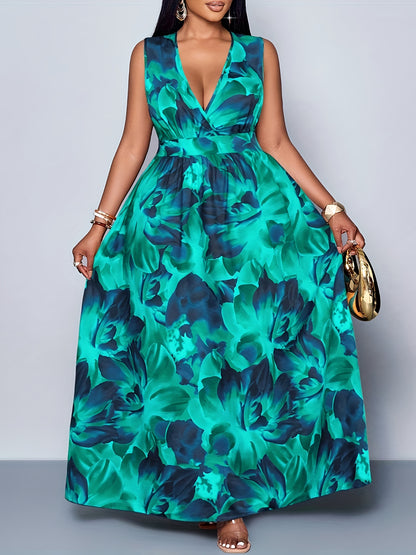 Elegant Deep V-Neck Sleeveless Maxi Dress