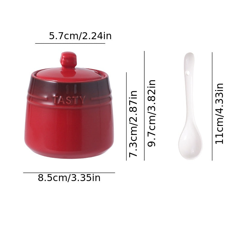1set Ceramic Colorful Gradient Spice Container with Lid and Spoon Set