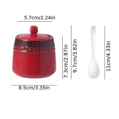 1set Ceramic Colorful Gradient Spice Container with Lid and Spoon Set