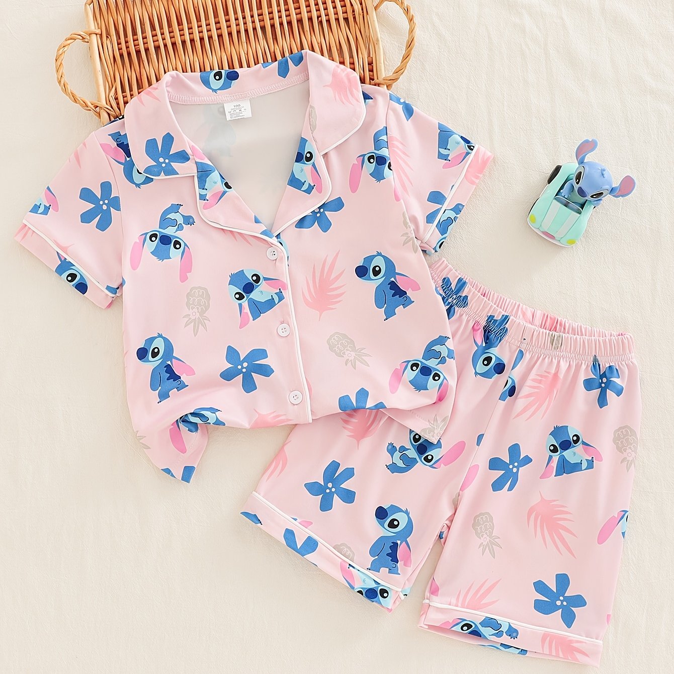 Disney Stitch Print Girls' Pajama Set