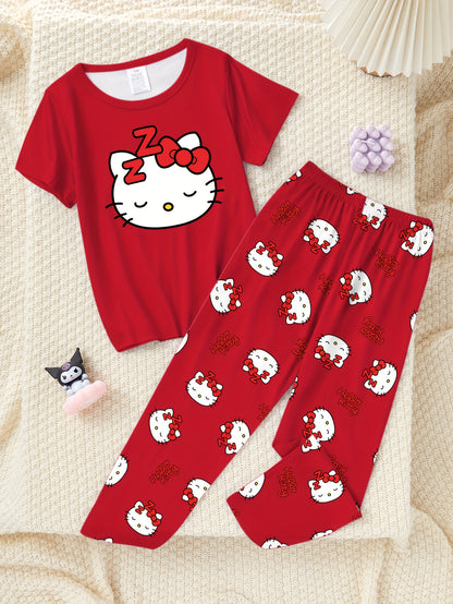 Flame-Retardant Licensed Sanrio Girls' Cute Pink Hello Kitty Sleepwear