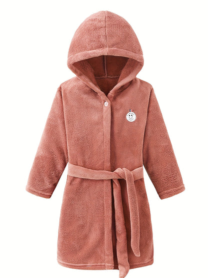 100% Polyester Flannel Fleece, Long Sleeve Solid Color Robe with Placket