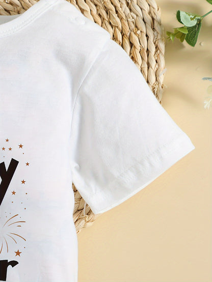 Baby Girl's It's My 1st New Year Design Short Sleeve Jumpsuit