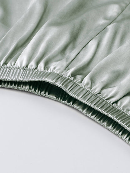 Women's Solid Satin Casual Pajama Set, Short Sleeve