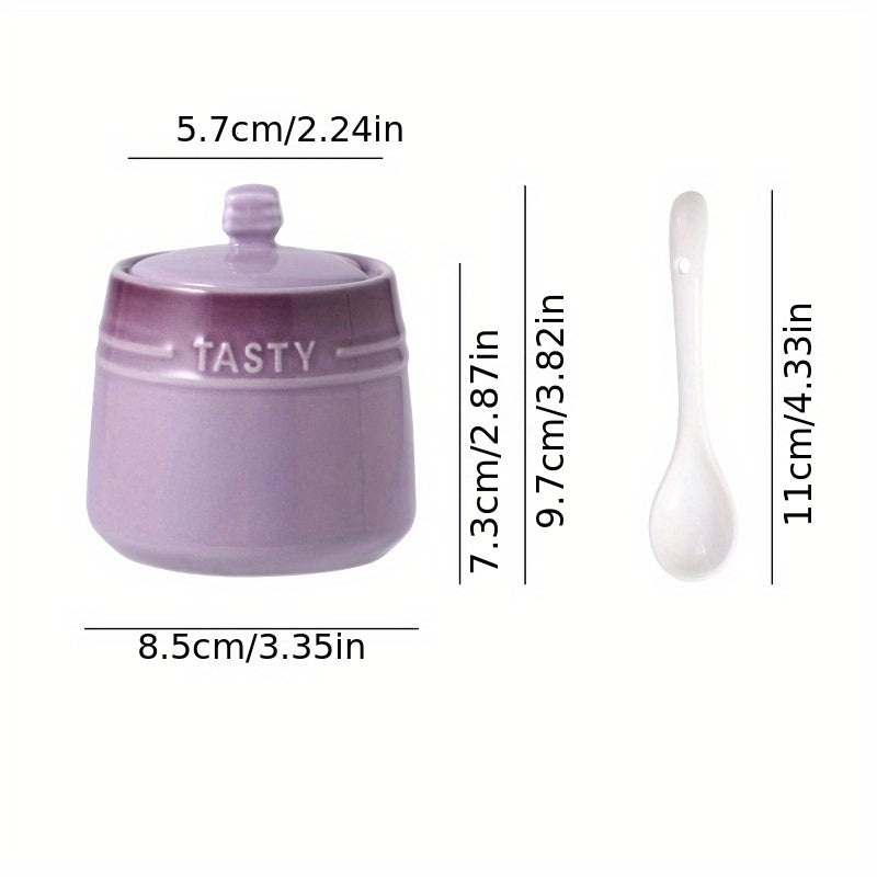 1set Ceramic Colorful Gradient Spice Container with Lid and Spoon Set