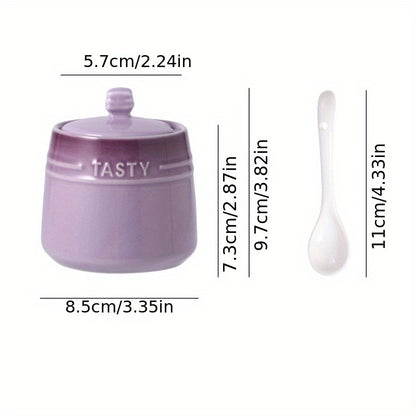 1set Ceramic Colorful Gradient Spice Container with Lid and Spoon Set