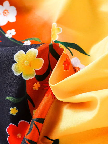 Girls' Floral Pattern Ruffled Spaghetti Suspender Dress