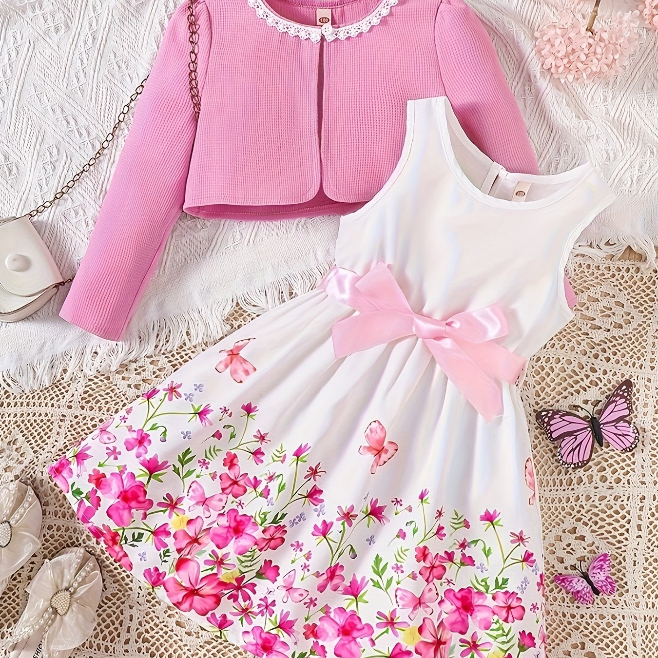 2-Piece Set: Girls' Elegant and Charming Floral Dress