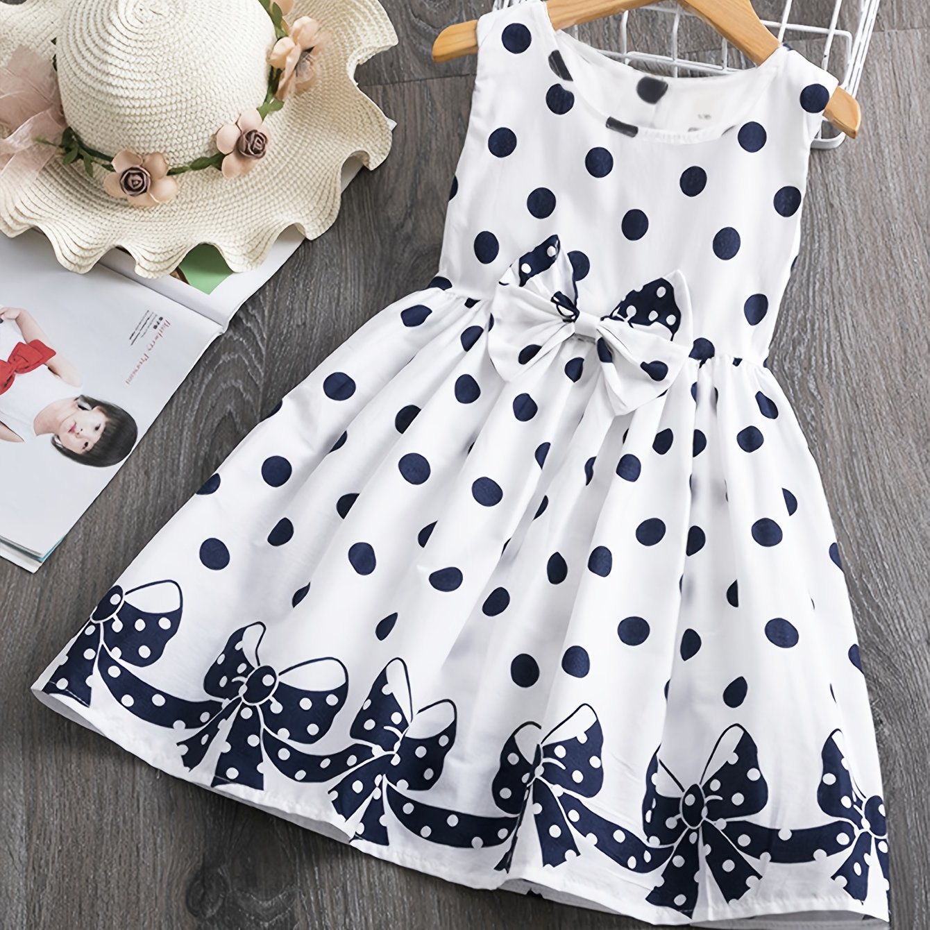Girls' Bohemian Polka Dot Sleeveless Dress