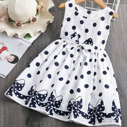 Girls' Bohemian Polka Dot Sleeveless Dress