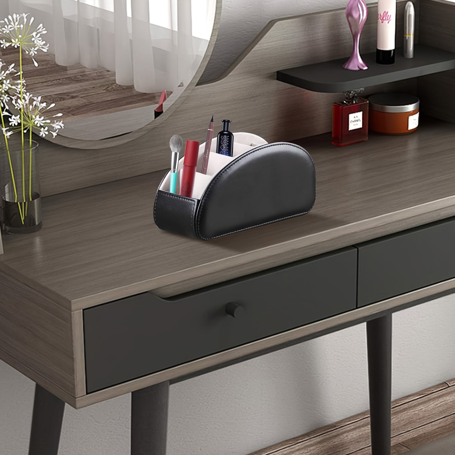 PU Leather Remote Control Holder with 5 Compartments