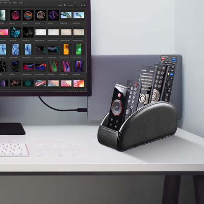 PU Leather Remote Control Holder with 5 Compartments