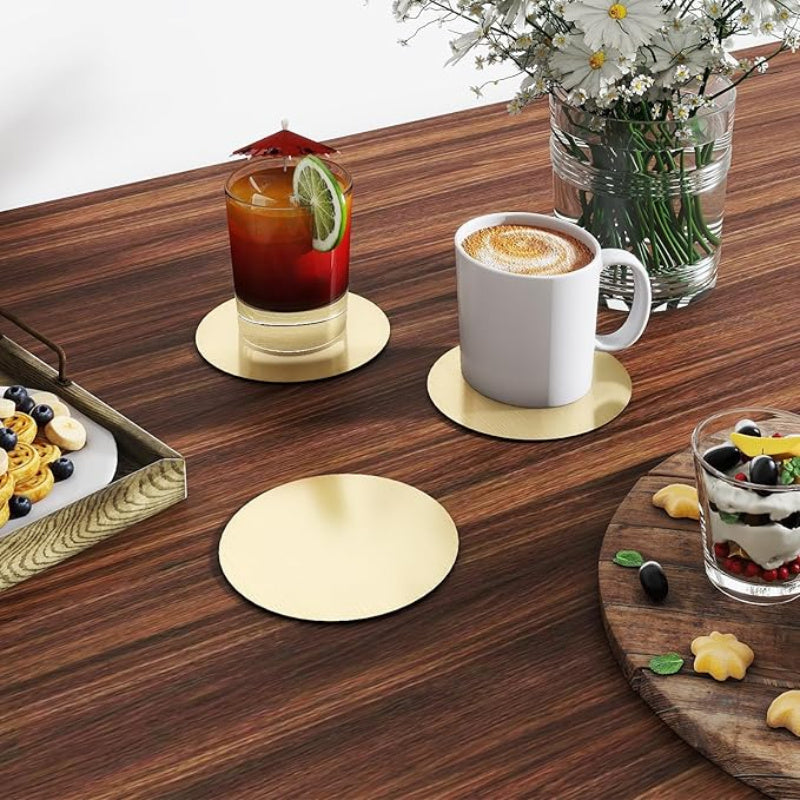 Golden Stainless Steel Coasters | 6pcs | 3.35 Inch Round | Mirror Finish