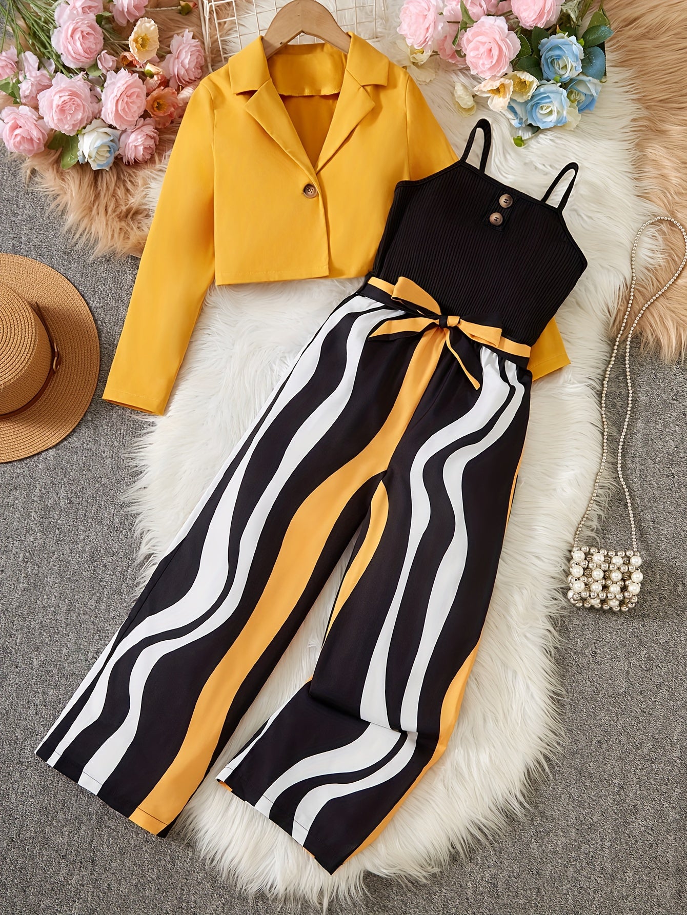 Striped Jumpsuit Set with Belt