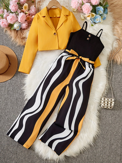 Striped Jumpsuit Set with Belt