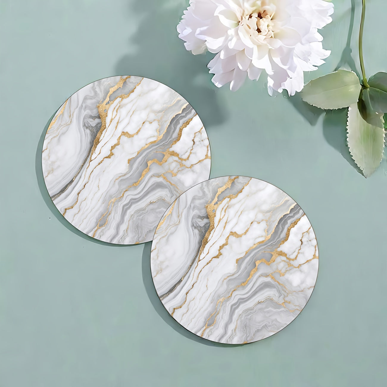6 Golden Marbled Coasters Designed for Beverages