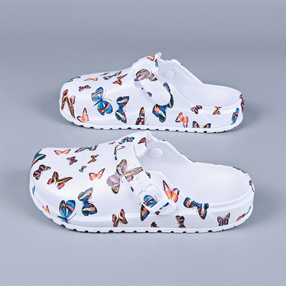 Women's fashionable colorful butterfly print mules