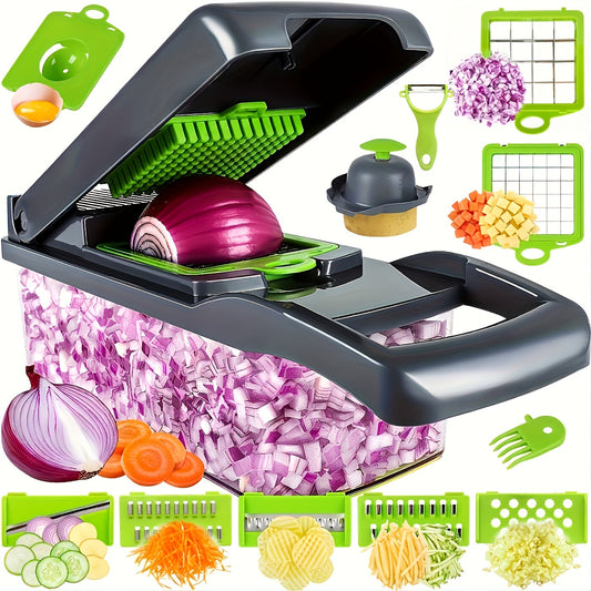 Vegetable Onion Chopper, Kitchen 16in 1 Food Chopper 8 Blades Cutter with Container