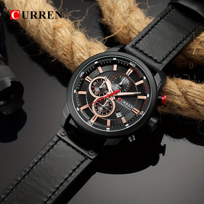 CURREN Men'S Sports with Multifunctional Timer, Faux Leather Strap