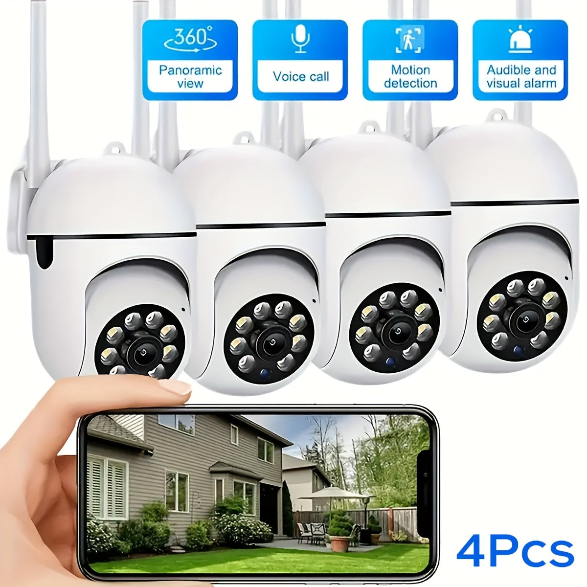 4pcs 1080P HD Security Camera, Color Night Vision HD Camera