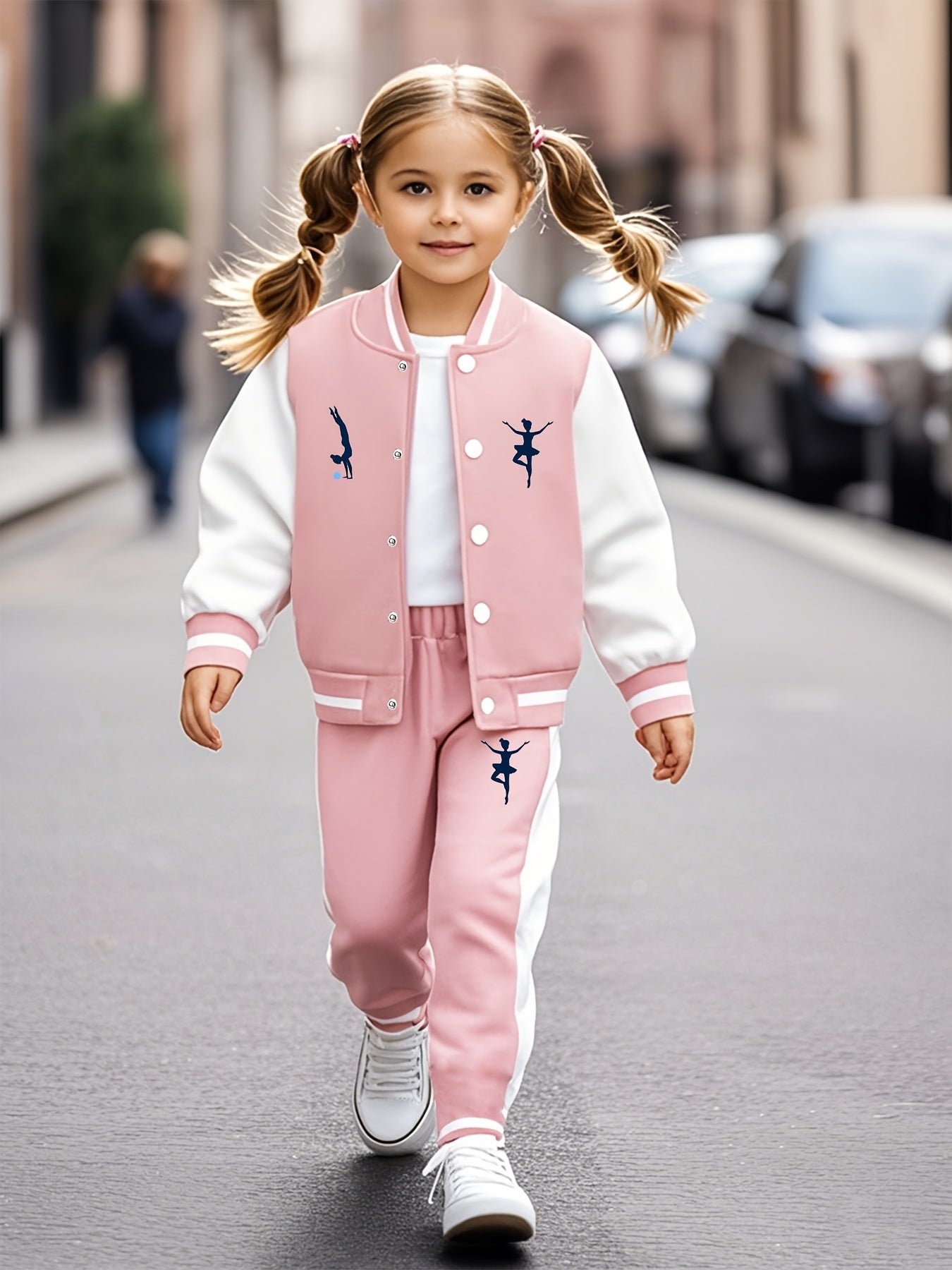 Cozy 2pcs Girls' Varsity Jacket & Jogger Set