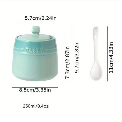 1set Ceramic Colorful Gradient Spice Container with Lid and Spoon Set